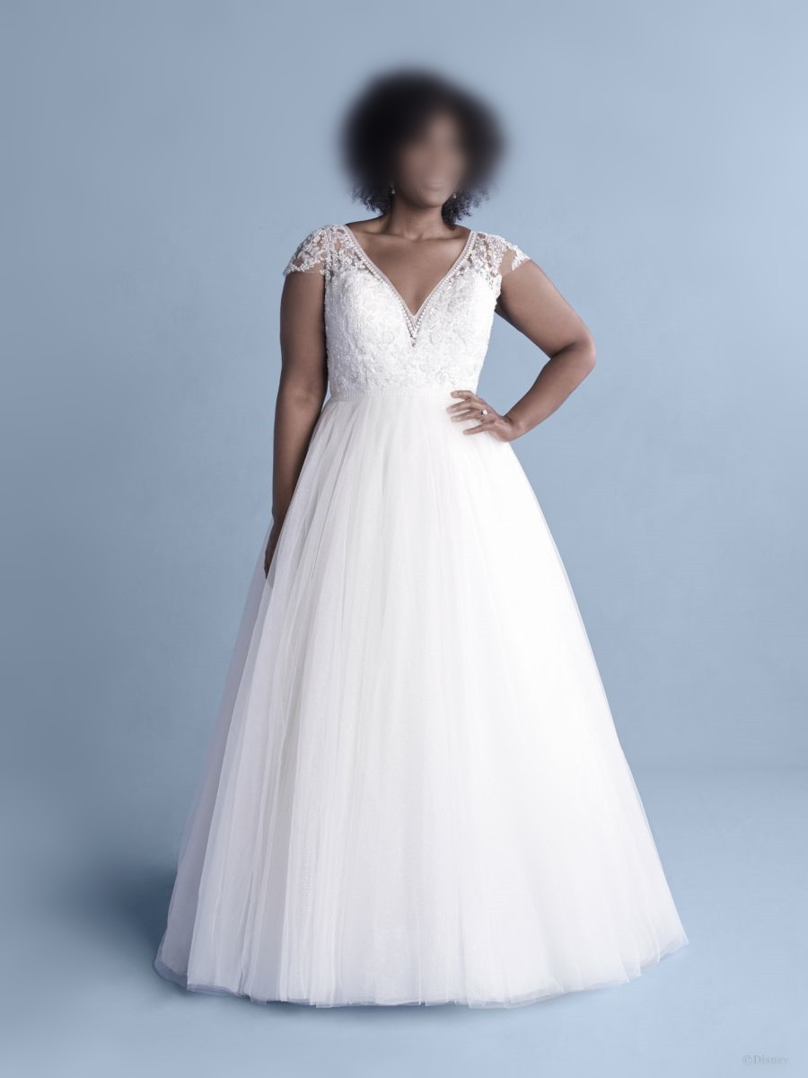 CAP SLEEVE V-NECKLINE BALL GOWN WEDDING DRESS WITH BEADED BODICE AND TULLE SKIRT