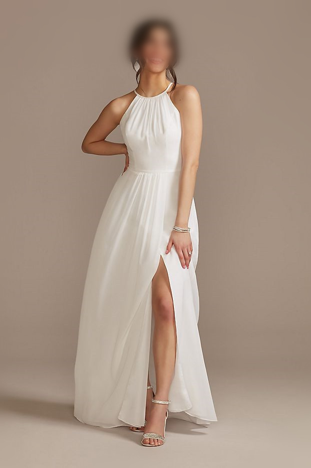 Chiffon A-Line Wedding Dress with Tie Back