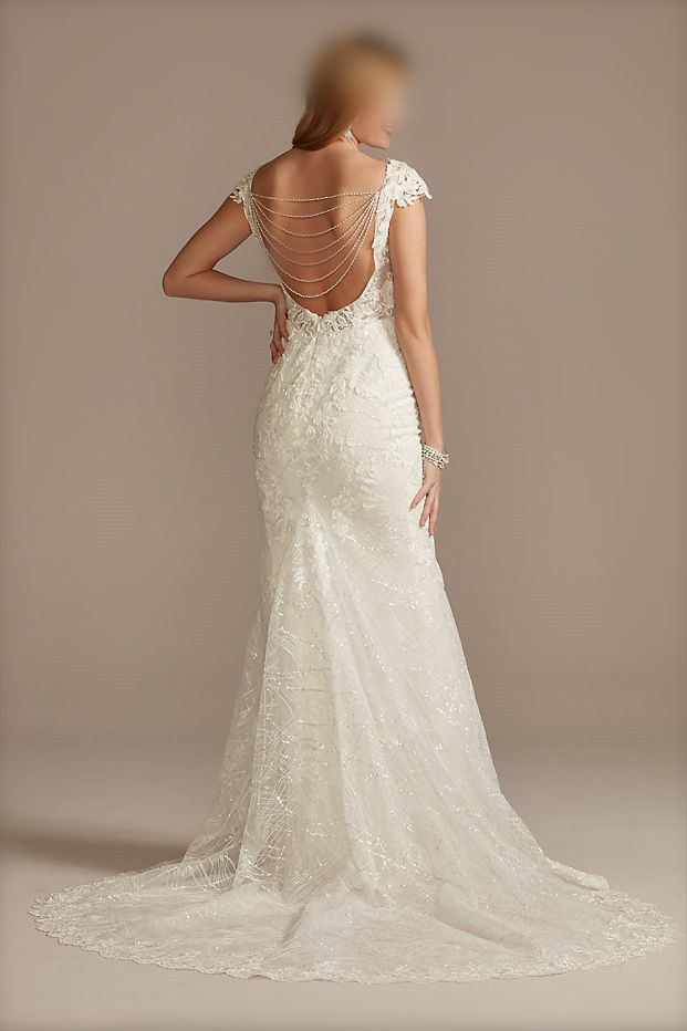 Tulle Sheath Wedding Dress with Beaded Swag Back