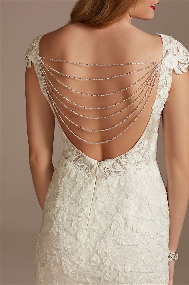 Tulle Sheath Wedding Dress with Beaded Swag Back