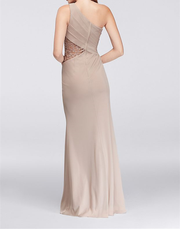 One-Shoulder Mesh Dress with Lace Inset