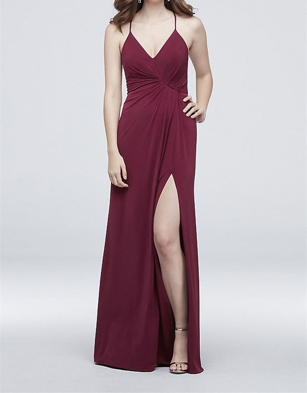 Drapey Jersey V-Neck Sheath with Gathered Waist