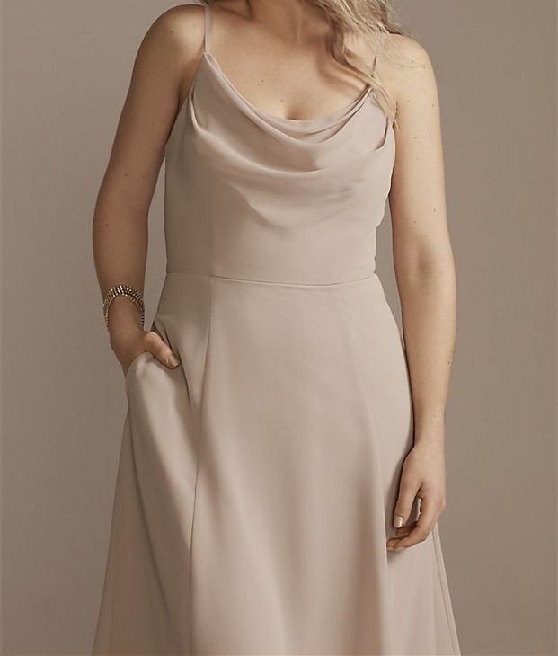 Chiffon Midi Cowl Neck Bridesmaid Dress