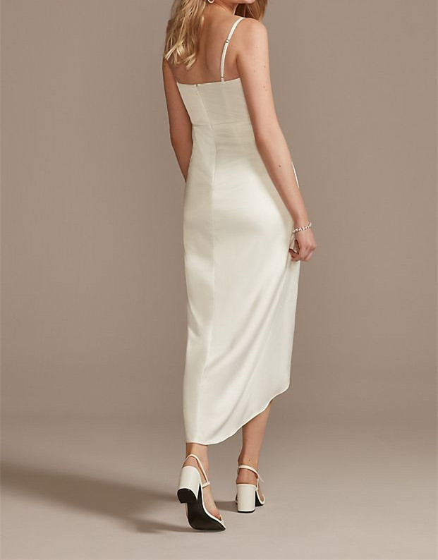 Hand-Pleated Spaghetti Strap Charmeuse Slip Dress