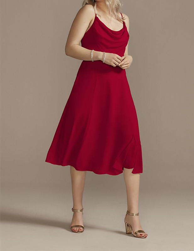 Chiffon Midi Cowl Neck Bridesmaid Dress