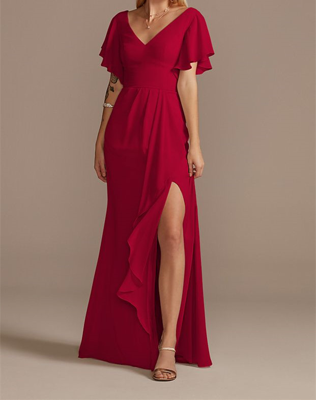 Flutter Sleeve Bridesmaid Dress with Cascade