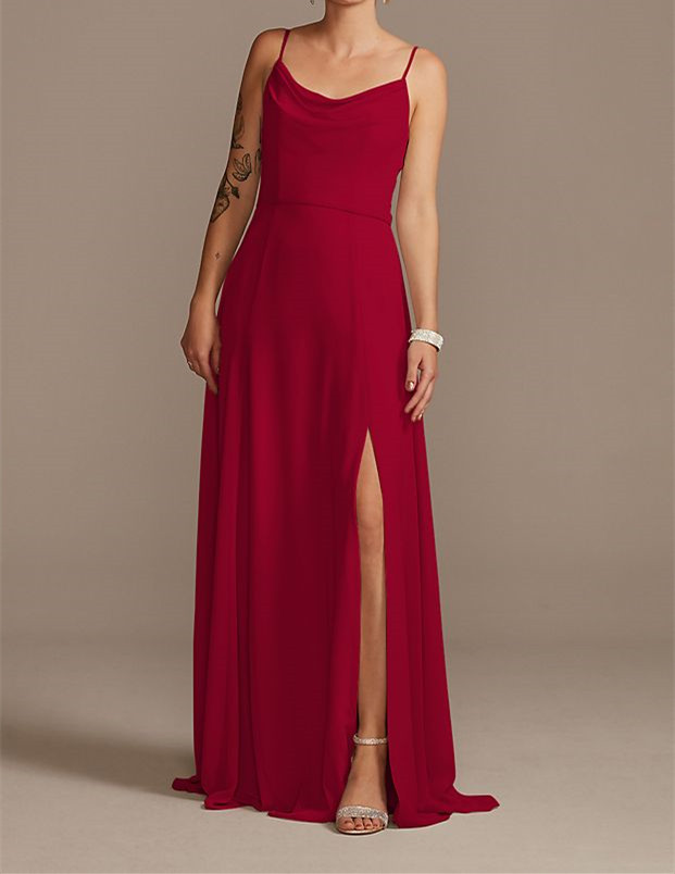 Cowl Neck Chiffon Bridesmaid Dress with Slit