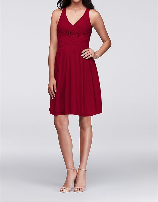 Mesh Short Bridesmaid Dress with Crisscross Back