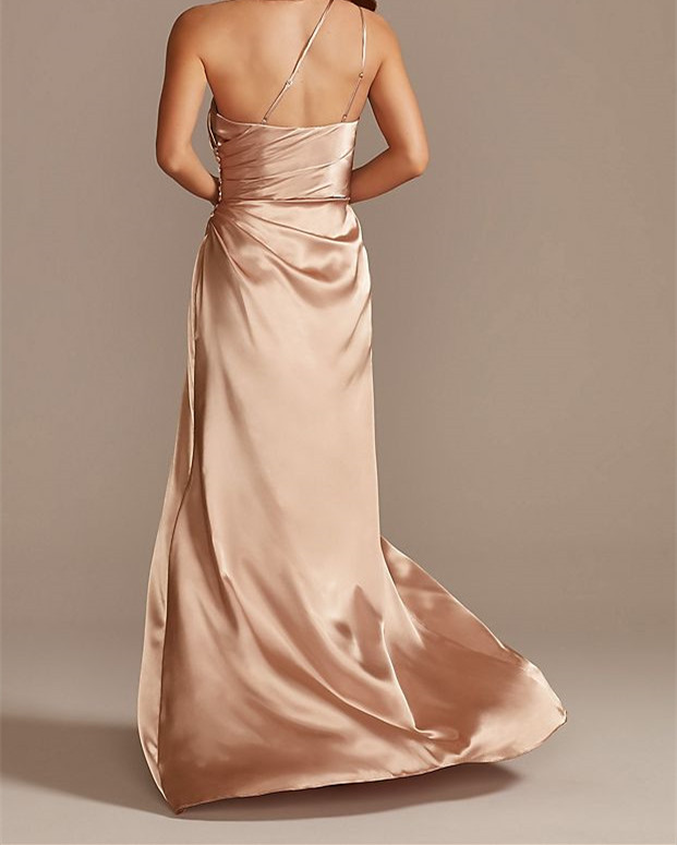 Charmeuse Draped One-Shoulder Bridesmaid Dress