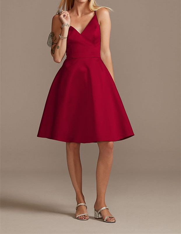 Spaghetti Strap Satin Short Bridesmaid Dress