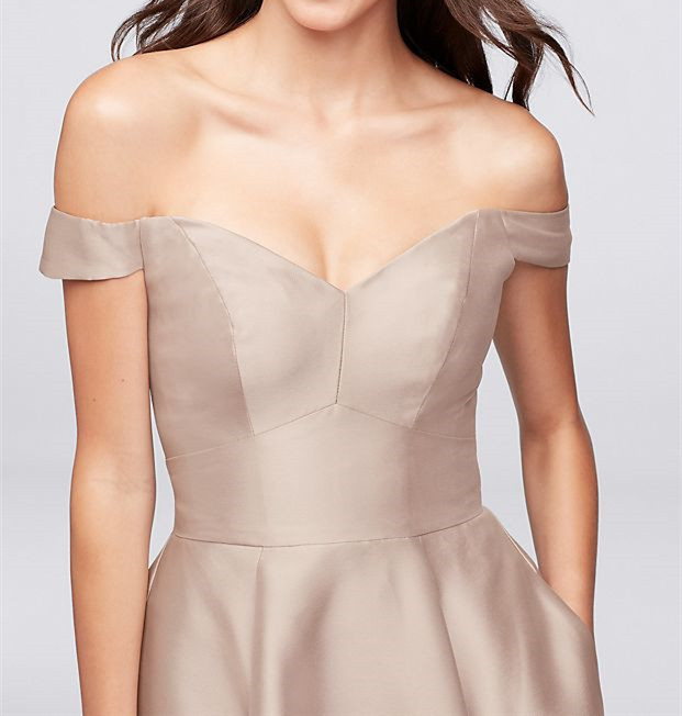 Off-the-Shoulder Tea-Length Bridesmaid Dress