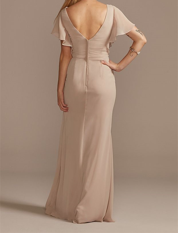 Flutter Sleeve Bridesmaid Dress with Cascade