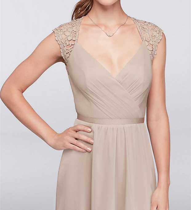 Mesh Dress with Lace Sleeves and Keyhole Back