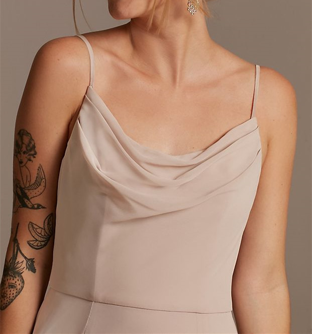 Cowl Neck Chiffon Bridesmaid Dress with Slit