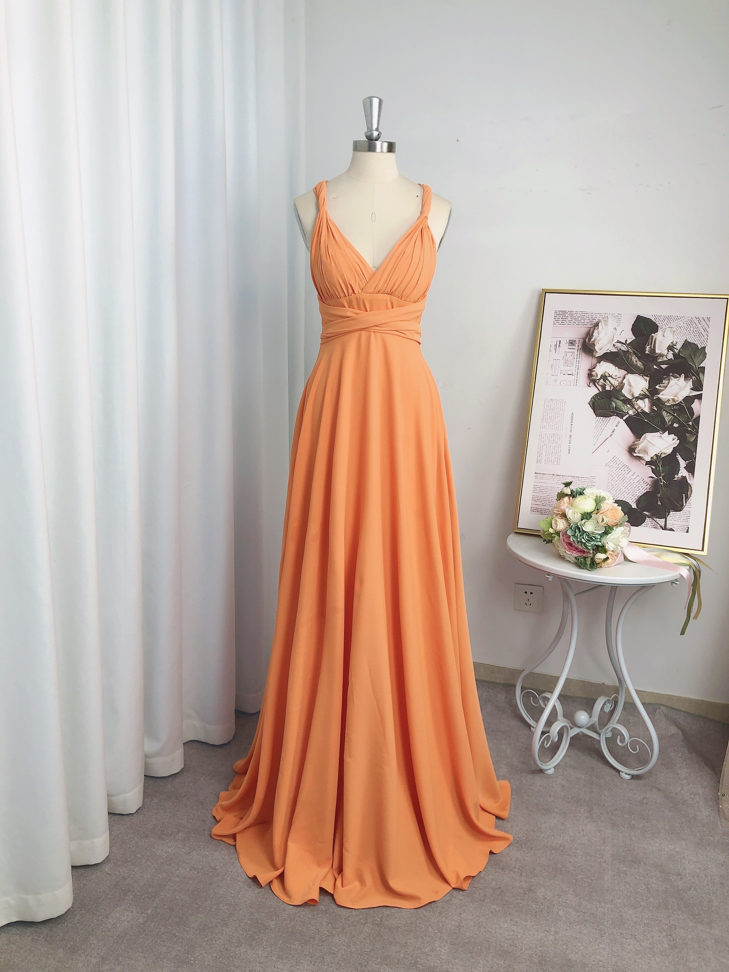 A-Line/Princess Jersey Ruched V-neck Sleeveless Floor-Length Bridesmaid Dresses 2323