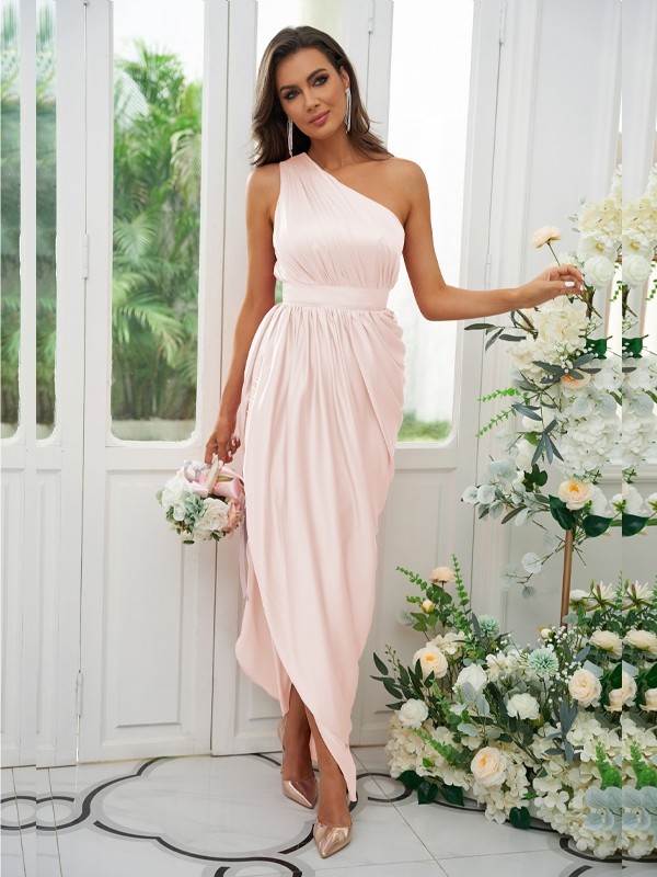 A-Line/Princess Ruffles One-Shoulder Sleeveless Ankle-Length Bridesmaid Dresses 2126