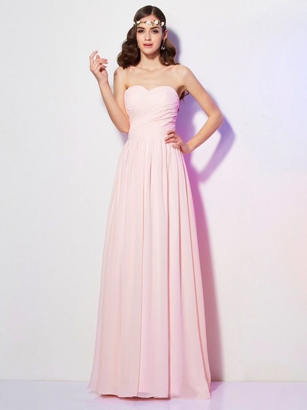 A-Line/Princess Sweetheart Sleeveless Long Pleats Chiffon Bridesmaid Dresses 2741