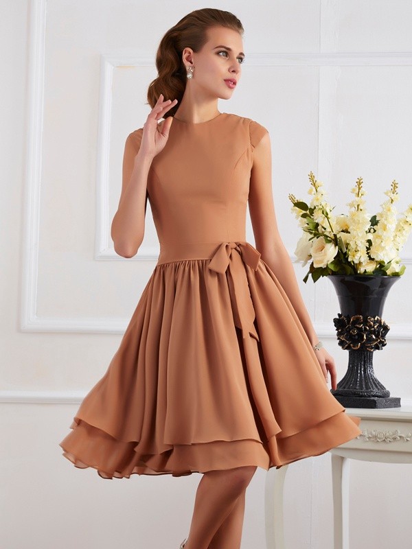 Sheath/Column High Neck Sleeveless Sash/Ribbon/Belt Short Chiffon Bridesmaid Dresses 2953