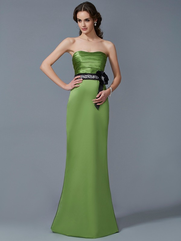 Sheath/Column Strapless Sleeveless Sash/Ribbon/Belt Long Satin Bridesmaid Dresses 3135