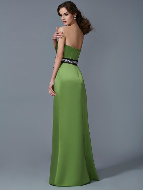 Sheath/Column Strapless Sleeveless Sash/Ribbon/Belt Long Satin Bridesmaid Dresses 3135