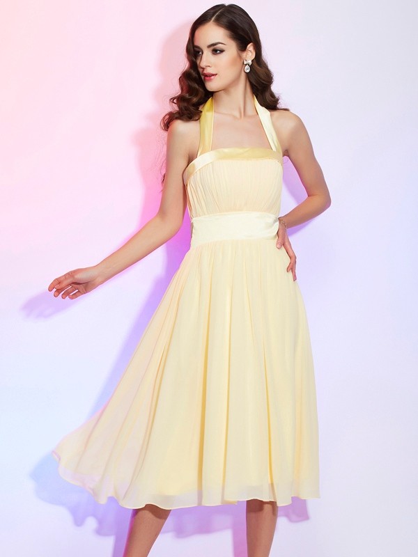 A-Line/Princess Halter Sleeveless Pleats Short Chiffon Bridesmaid Dresses 2298