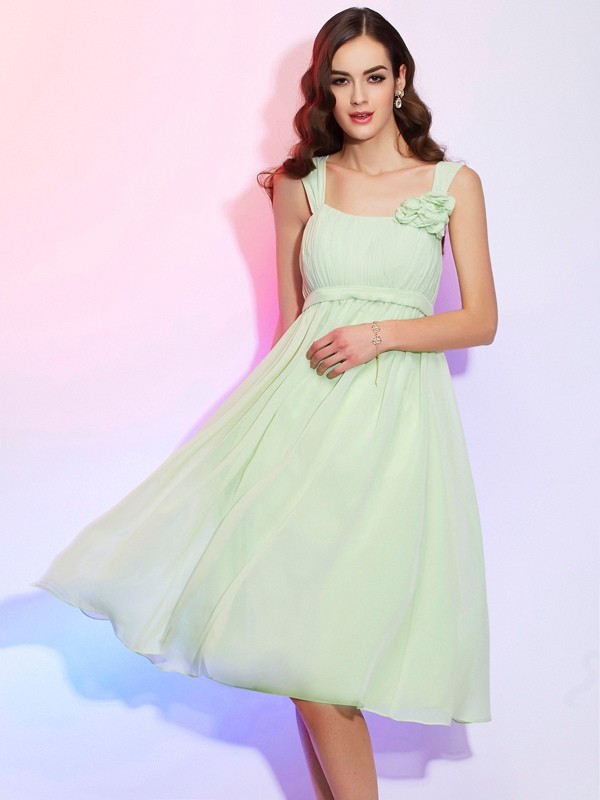 A-Line/Princess Straps Sleeveless Pleats Short Chiffon Bridesmaid Dresses 2651