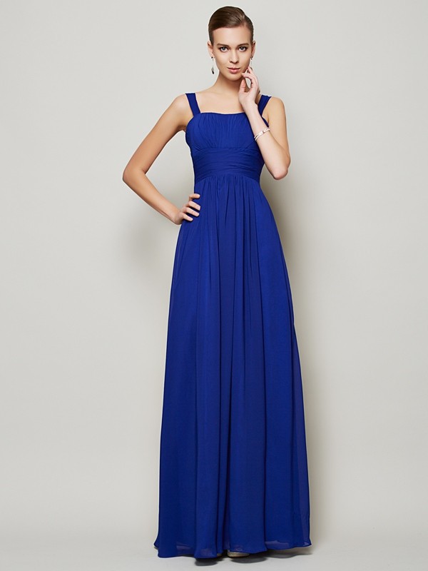 Sheath/Column Straps Sleeveless Pleats Long Chiffon Bridesmaid Dresses 3140