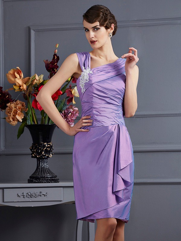 Sheath/Column Sleeveless Applique Short Taffeta Bridesmaid Dresses 3095