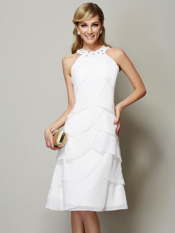 Sheath/Column Bateau Sleeveless Beading Short Chiffon Bridesmaid Dresses 2874