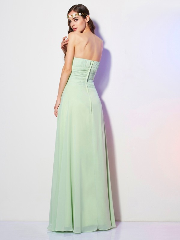 A-Line/Princess Strapless Sleeveless Pleats Long Chiffon Bridesmaid Dresses 2607