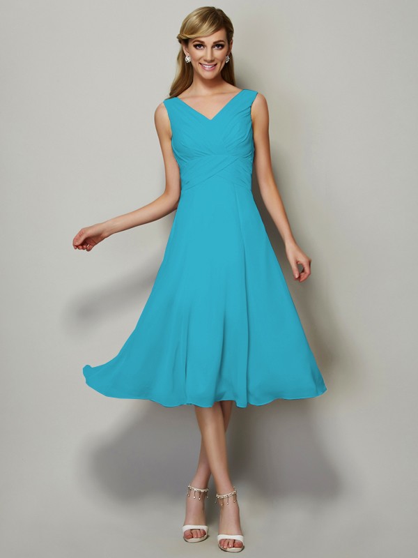 A-Line/Princess V-neck Sleeveless Pleats Short Chiffon Bridesmaid Dresses 2846