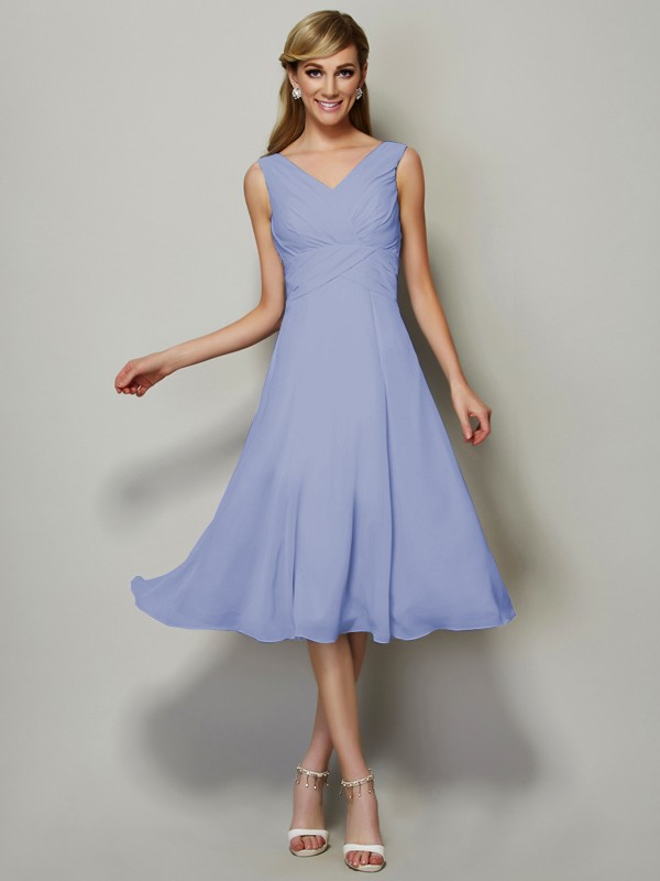 A-Line/Princess V-neck Sleeveless Pleats Short Chiffon Bridesmaid Dresses 2846