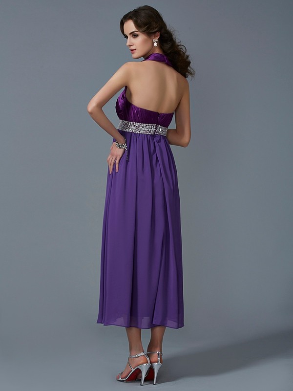 A-Line/Princess Halter Sleeveless Beading Long Chiffon Bridesmaid Dresses 2280