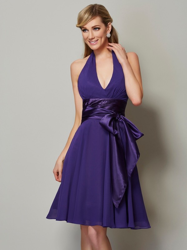 A-Line/Princess Halter Sleeveless Short Chiffon Bridesmaid Dresses 2308