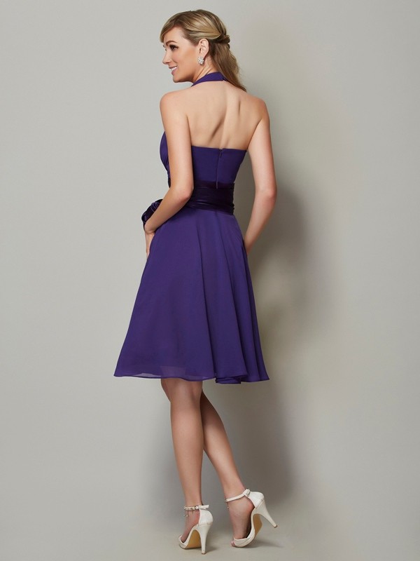 A-Line/Princess Halter Sleeveless Short Chiffon Bridesmaid Dresses 2308