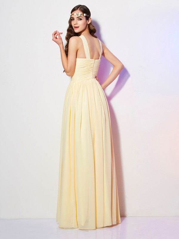 A-Line/Princess Bateau Sleeveless Pleats Long Chiffon Bridesmaid Dresses 2114