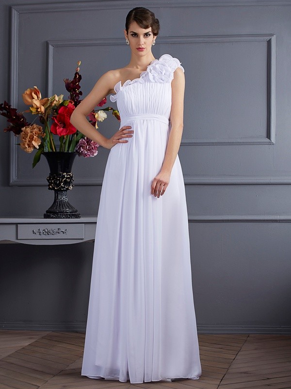 A-Line/Princess One-Shoulder Sleeveless Pleats Applique Long Chiffon Dresses 2406