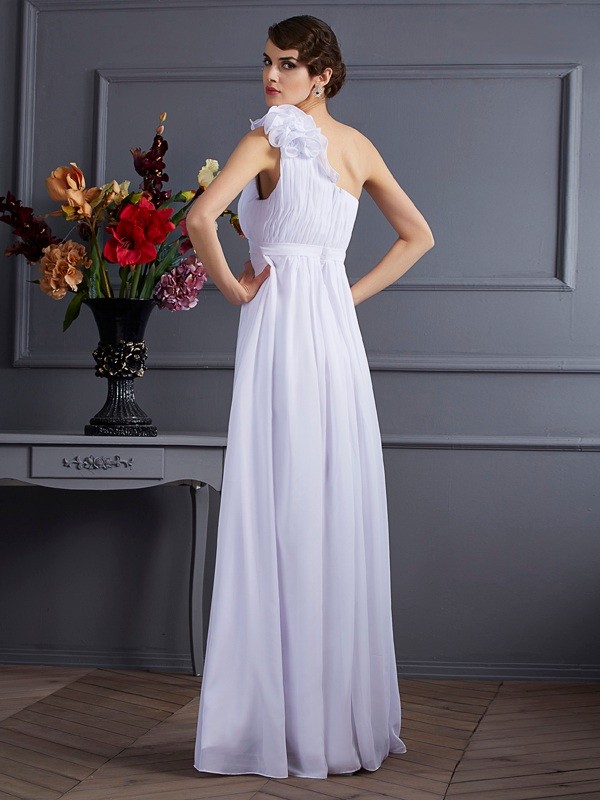 A-Line/Princess One-Shoulder Sleeveless Pleats Applique Long Chiffon Dresses 2406