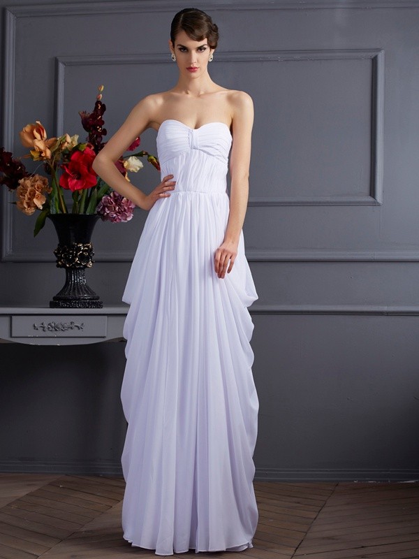 Sheath/Column Sweetheart Sleeveless Pleats Long Chiffon Dresses 3219