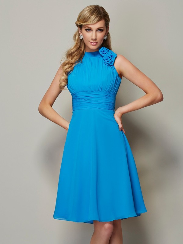 A-Line/Princess High Neck Sleeveless Pleats Short Chiffon Bridesmaid Dresses 2317