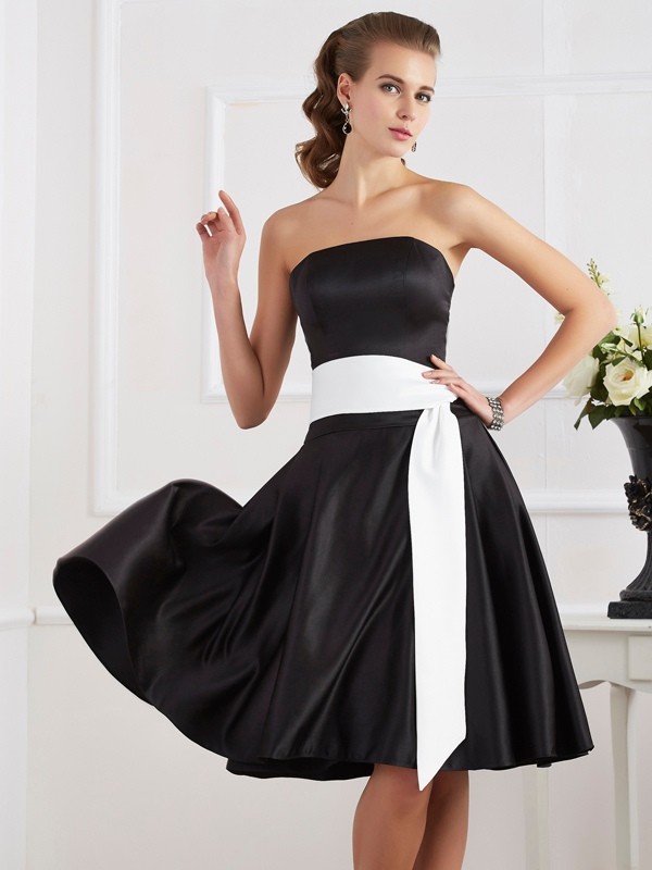 A-Line/Princess Strapless Sleeveless Sash/Ribbon/Belt Short Satin Bridesmaid Dresses 2617