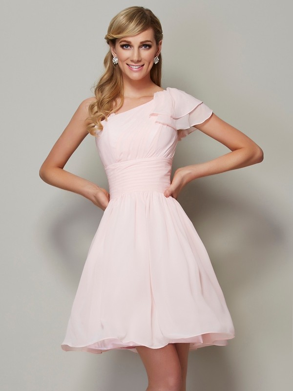 A-Line/Princess Straps Sleeveless Pleats Short Chiffon Bridesmaid Dresses 2653