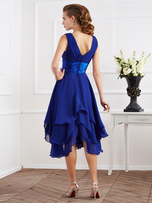 A-Line/Princess V-neck Short Sleeves Pleats Short Chiffon Bridesmaid Dresses 2819