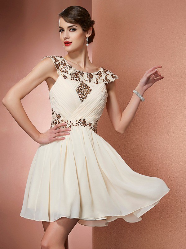 A-Line/Princess Scoop Sleeveless Beading Applique Short Chiffon Bridesmaid Dresses 2454