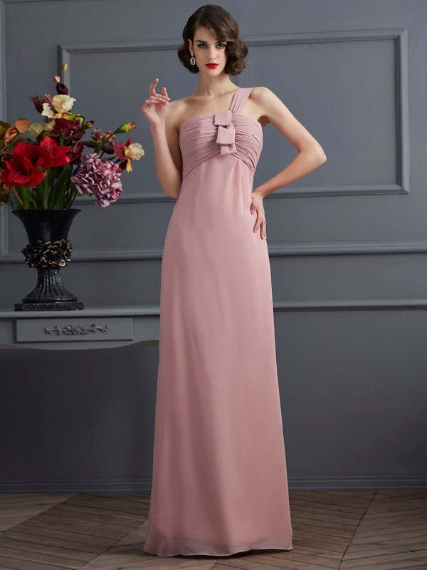 Sheath/Column One-Shoulder Sleeveless Pleats Long Chiffon Bridesmaid Dresses 3001