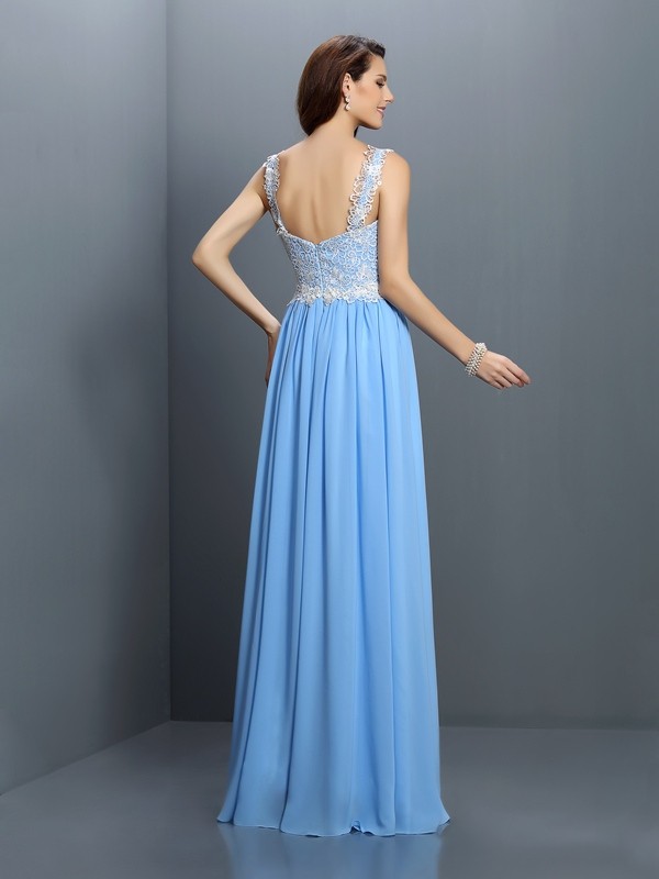 A-Line/Princess V-neck Lace Sleeveless Long Chiffon Bridesmaid Dresses 2793