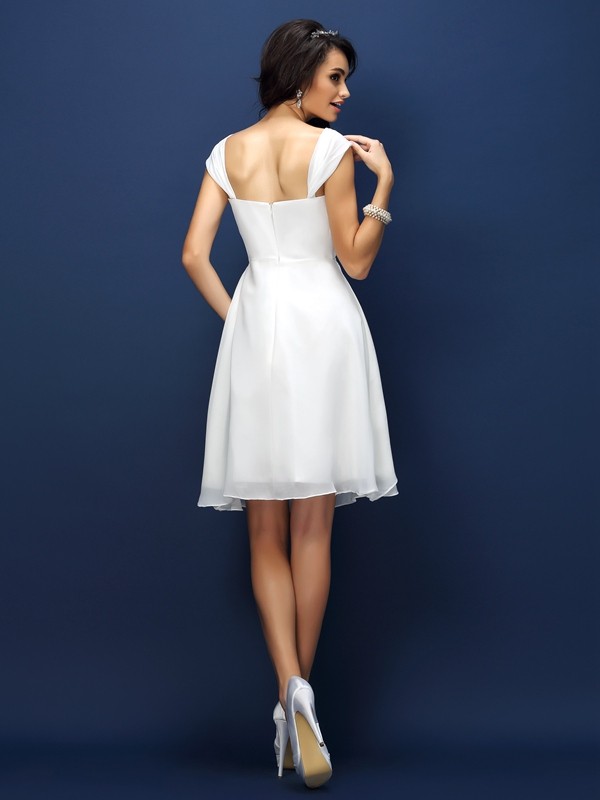 A-Line/Princess Straps Pleats Sleeveless Short Chiffon Bridesmaid Dresses 2632