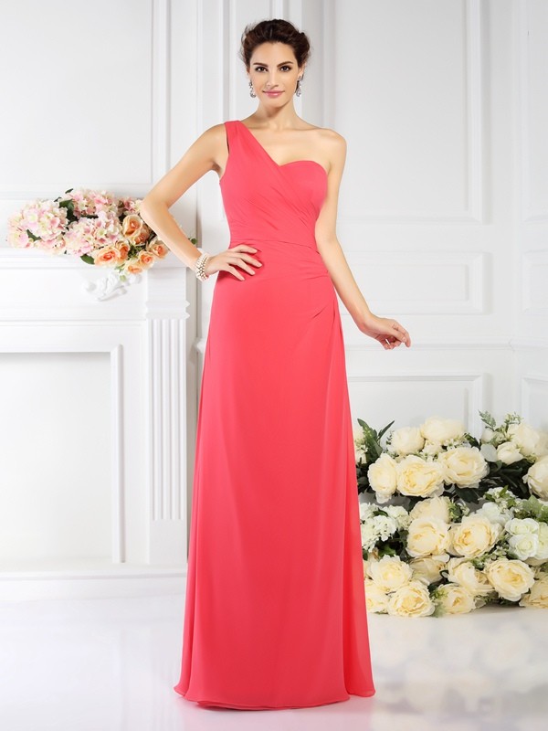 A-Line/Princess One-Shoulder Pleats Sleeveless Long Chiffon Bridesmaid Dresses 2375