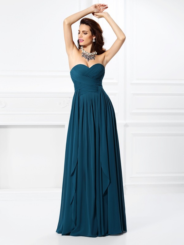 A-Line/Princess Sweetheart Pleats Ruffles Sleeveless Long Chiffon Bridesmaid Dresses 2689