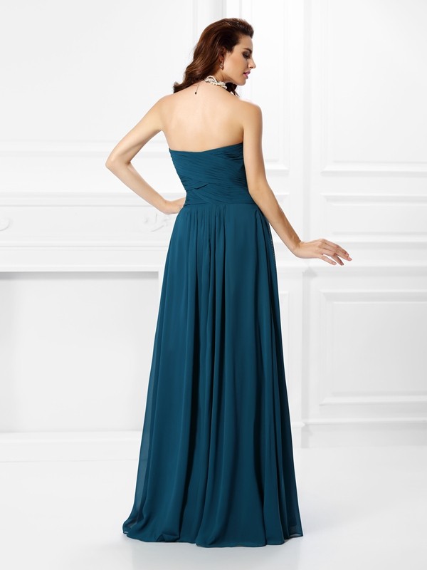 A-Line/Princess Sweetheart Pleats Ruffles Sleeveless Long Chiffon Bridesmaid Dresses 2689